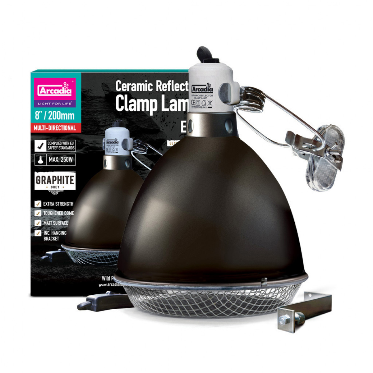 Arcadia Ceramic Reflector Clamp Lamp (E27), 200mm - Graphite